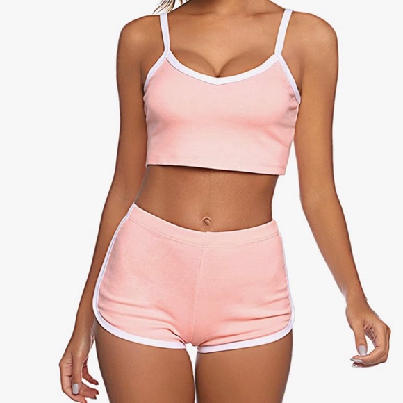 Intimates & Sleepwear Pink Crop Top Pajama Set Shorts And Tank Top